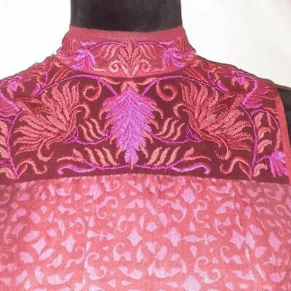 Anthropologie Niki Tlahajan Sz 0 Shift Dress Red Floral Keyhole Embroidry Party - Picture 3 of 10